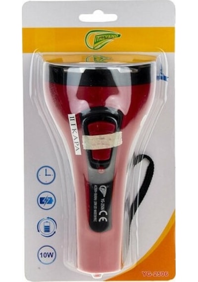 Italyano Fener El Şarjlı Led 10w Kartelalı Yg2506 1408 Kırmızı - Siyah