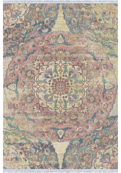 Pembe Vintage Dokuma Pamuk Tabanlı Kaymaz Kilim Klm334n11