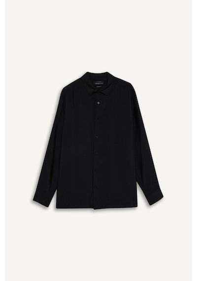 Defacto Siyah Relax Fit Polo Yaka Twill Modal Karışımlı Basic Düz Uzun Kollu Gömlek D3376AX24AUBK26 Siyah