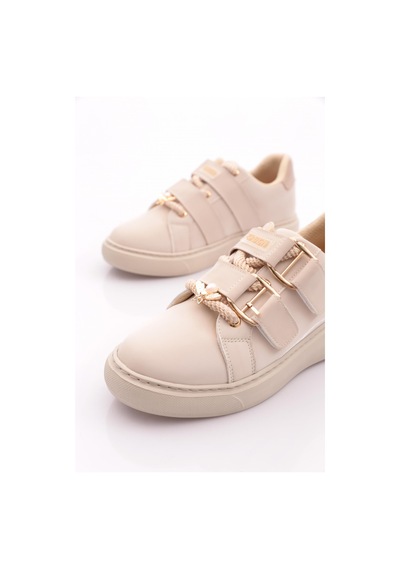 Dgn B1005 Kadin Aksesuarli Kemer Detayli Sneakers Ayakkabi Bej İpek