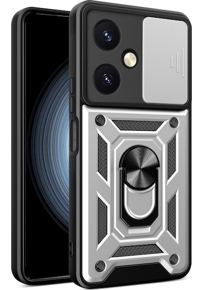 Newface Vivo Y27 Kılıf Pars Lens Yüzüklü Silikon - Gümüş Gümüş