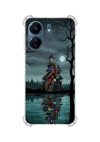 Printify Xiaomi Redmi 13c İle Uyumlu Simya Serisi Gölge Ve Cam Tasarımlı Uv Baskılı Köşe Korumalı Antişok Kılıf Şeffaf