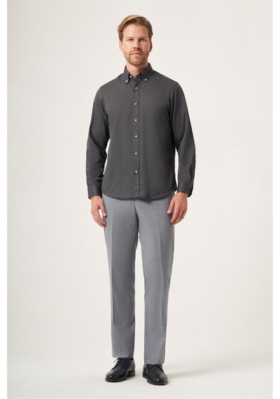 İmza Füme Düğmeli Yaka Gabardin Slim Fit Pamuklu Gömlek 1004265129 Antrasit