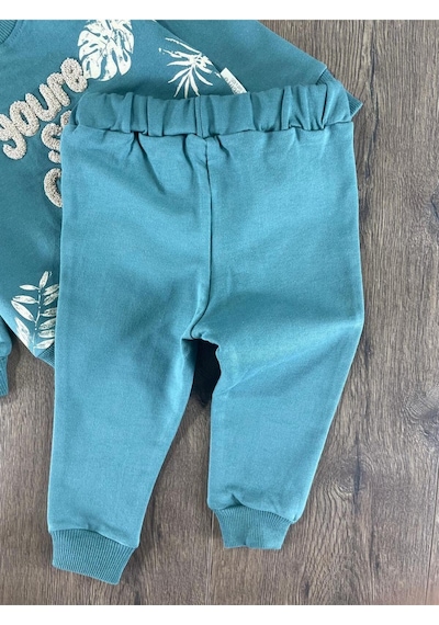 Bebicix Süzene İşlemeli Omuzdan Çıtçıtlı Mevsimlik Erkek Bebek Takım Yesil