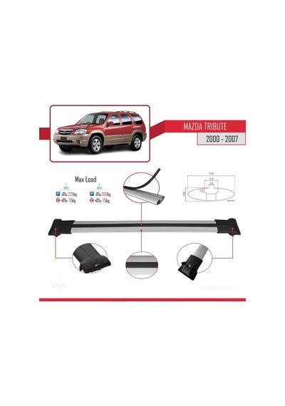 Mazda Tribute 2000-2007 Arası İle Uyumlu Fly Model Ara Atkı Tavan Barı Gri 3 Adet Bar