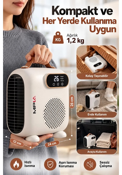 Exenar - Beyaz - 2000w Uzaktan Kumandalı Elektrikli Fanlı Isıtıcı Soba