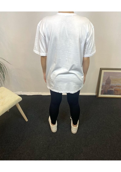 Kadın Bisiklet Yaka Oversize Kalıp New York Baskılı Tişort Spr24tsk112 Beyaz