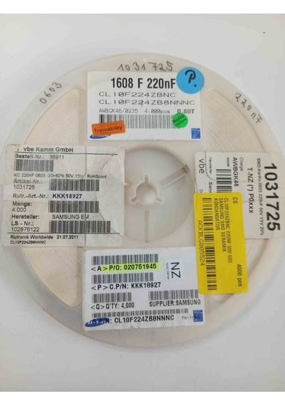 Cl10f224zbnc 220nf 50v 603 Samsung Uyumlu Smd Seramik Kondansatör 117 Adet