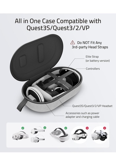 Large Sert Taşıma Çantası Meta Quest 3s/3/oculus 2/pico 4 Uyumlu Gri M42 L