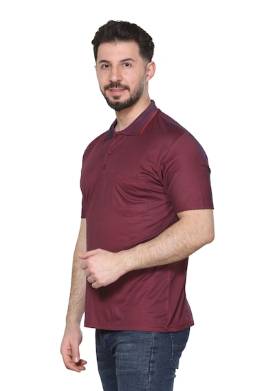 Kzctekstil Erkek Baba Ve Orta Yaş Penye Yakalı Cepli Oxfort Kumaş Pamuklu Tişört Klasik Kesim Bordo