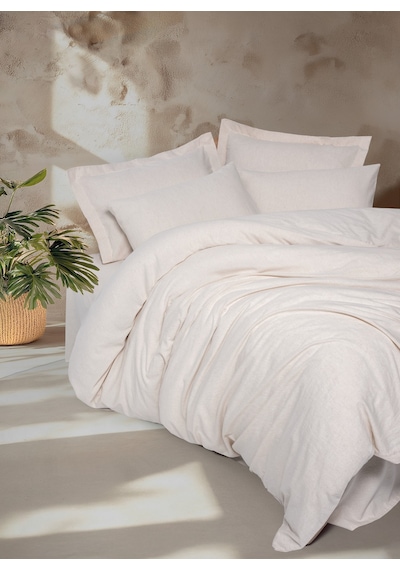 Cotton Box Cotton Keten Çift Kişilik Nevresim Takımı Basic Bej Bej