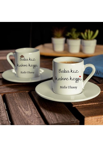 İsme Özel Babalı Kızlı Kahve Fincan Seti