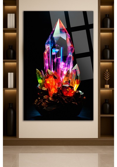 Neon Kristal Gökkuşağı Quartz Enerji Taşı Cam Tablo Modern Duvar Dekoru Canlı Renkli Baskı Ofis Ve Çalışma Odası Yeni Ev Hediyesi