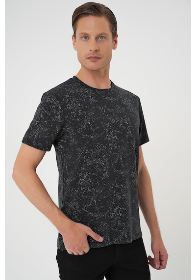 Efor Comfort Fit Bisiklet Yaka Batik Görünmlü Kısa Kol Casual Siyah Tişört Ts 905 Siyah