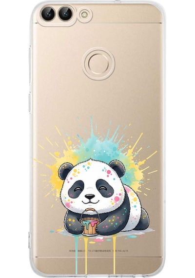 Huawei P Smart 2018 İle Uyumlu Splash Panda Tasarımlı Şeffaf Silikon Kılıf Şeffaf