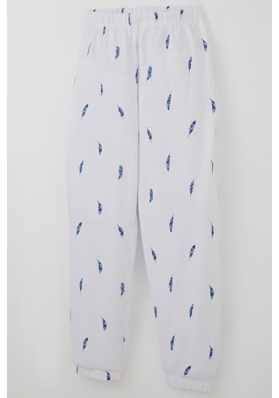 Breeze Erkek Çocuk Pijama Takımı Uçan Mavi Tüy Desenli 4-8 Yaş, Beyaz Beyaz