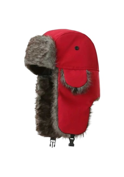 Unisex Termal Peluş Kürklü Pilot Şapka Kırmızı