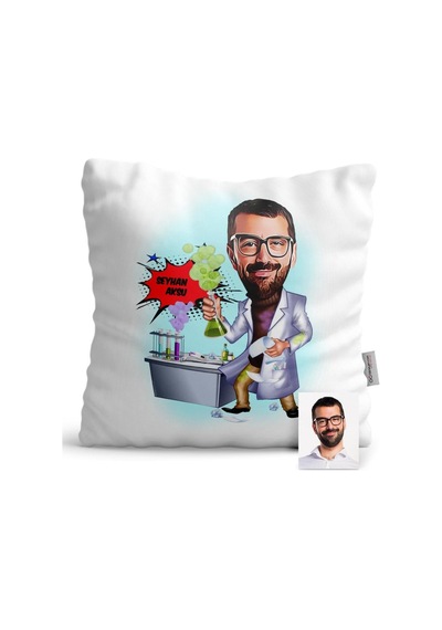 Kişiye Özel Kimya Mühendisi Karikatür Saten Yastık - 1