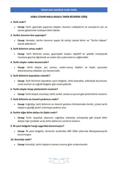Yapay Zeka İle Tyt Tarih Güncel Müfredat
