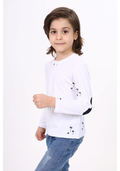 Toontoy Kids Toontoy Erkek Çocuk Baskılı Bisiklet Yaka Uzun Kollu Tişört Beyaz