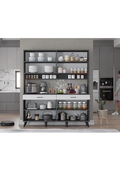 Denze Kahve Köşesi Çok Amaçlı Dolap Kiler Mutfak Dolabı Füme Beyaz 160 Cm Antrasit Beyaz Denze Kahve Köşesi Çok Amaçlı Dolap Kiler Mutfak Dolabı Füme Beyaz 160 Cm Antrasit Beyaz
