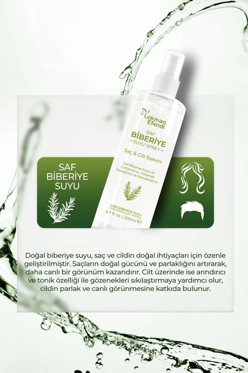 Lokman Efendi Biberiye Saç Bakım Seti 3'lü Saç Serumu + Saç Maskesi + Biberiye Suyu