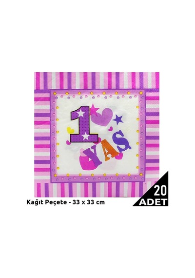 1 Yaş Doğum Günü Peçete. Pembe - 33 x 33 CM - 20 Adet