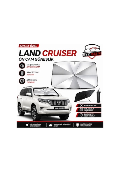 Toyota Land Cruiser Şemsiye Tip Ön Cam Güneşliği Katlanabilir Uv Korumalı Araç Cam Güneşlik