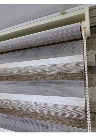 Kahve Krem Geçişli Zebra Perde (Etek Düz)