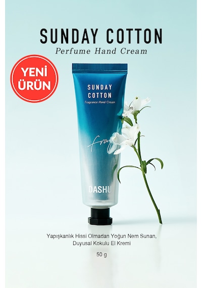 Nemlendirici, Hafif Dokulu Unisex Parfümlü El Kremi Dashu Sunday Cotton Perfume Hand Cream