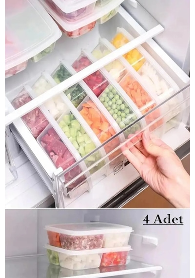 Bayev 12'li Saklama Seti (8 Adet 400 ml ) (4 ADET 1 LT) 4 Bölmeli Öğünlük Saklama Kabı Çok Renkli