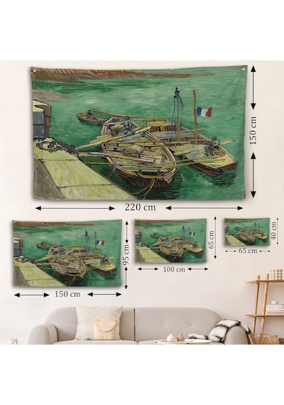 Vincent Van Gogh - Kum Mavnalarını Boşaltan Adamlarla Rıhtım Duvar Örtüsü-7185