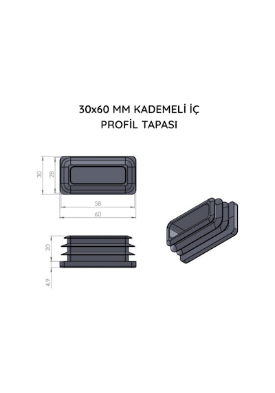 Cateksss 30x60 Mm Profil İçin Kademeli İçe Geçme Profil Tapası, Profil Kapak, Profil Tapa Beyaz - 16 Lı Paket