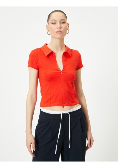 Koton Fermuarlı Polo Tişört Kısa Kollu Slim Fit Kırmızı 4sal11064ık Kırmızı