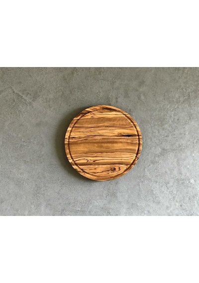 Zethome Zeytin Ağacı Ahşap Yuvarlak. Oluklu Steak / Pizza Tahtası