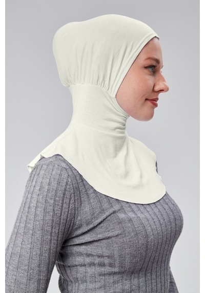 Sonbaharmoda Kadın Pratik Tesettür Sporcu Boyunluklu Hijab Geçmeli Bone Penye Kumaş Ekru