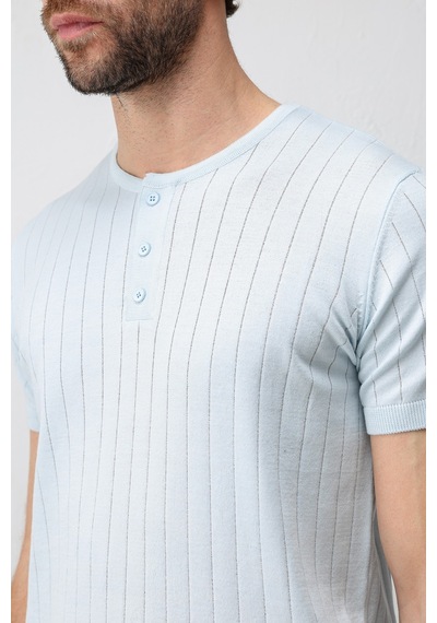Antioch Dokulu Erkek Triko T-shirt Bebe Mavisi