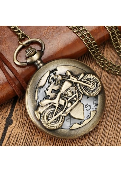 Kişiye Özel Retro Motosiklet Görünümlü Quartz Köstekli Saat