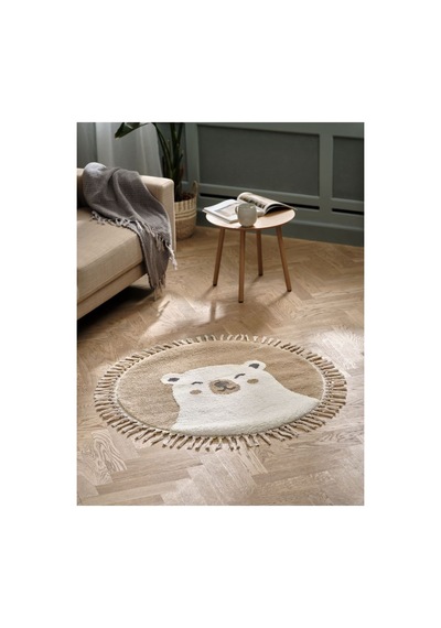 Halı Ayı Bej Sade Püsküllü Ø - 90cm Çap Bej