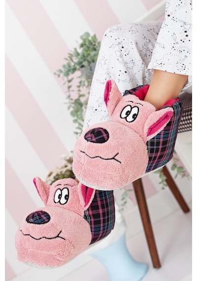Khayt Tatlı Panda Rahat Peluş Yıkanabilir Unisex Panduf Ev Botu Pembe - Pembe Ekose Pembe