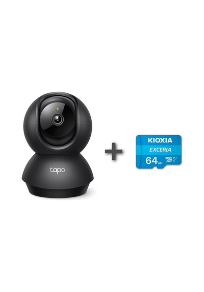 Tapo C211 2k 3mp Yatay Ve Dikey Ev Güvenliği Wi-fi Kamerası, Gece Görüşü, Ip66 Su Geçirmez, Siyah Renk + 64gb Kioxia Microsd Bellek