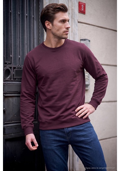 Buratti Pamuklu Relaxed Fit Bisiklet Yaka Sweat Erkek Sweat 5901257 Vişne