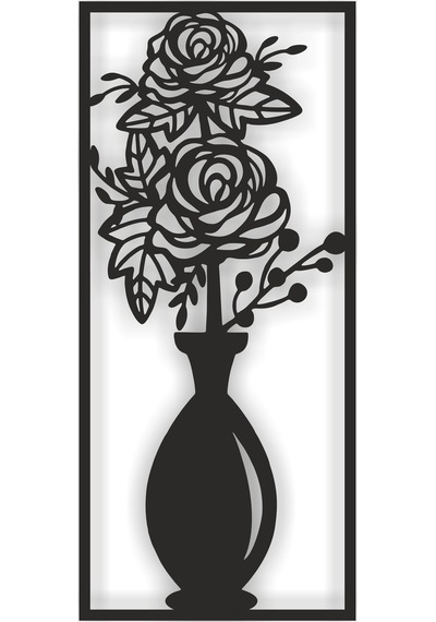 As Tasarım Vazo Modeli Ahşap Dekorasyon Duvar Süs Tablo 20x45 Cm Siyah Renk