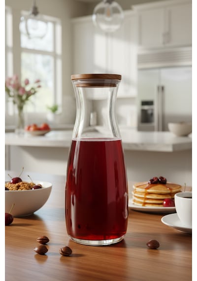 Snippy Nur - Ahşap Kapaklı Cam Sürahi Karaf 1180 Ml