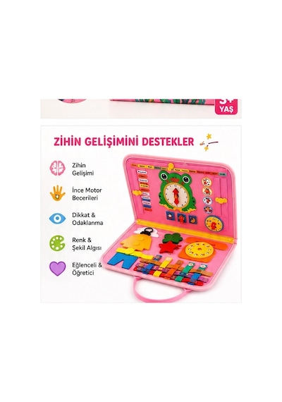 TİNEKE 3+ Yaş Keçe Eğitim Kitabı Montessori Eğitici Aktivite Oyuncağı Beceri ve Zeka Geliştirici Çocuk Kitabı 4 SAYFA PEMBE - İNG