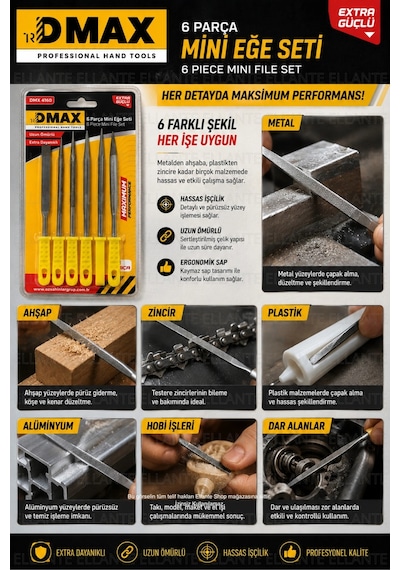 6 Parça Mini Eğe Seti Profesyonel Hassas İşçilik Metal Ahşap Plastik Eğe Takımı
