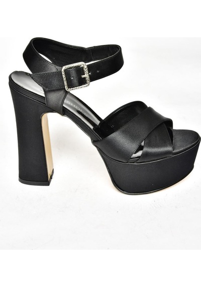 Fox Shoes Siyah/siyah Saten Kumaş Platform Topuklu Kadın Ayakkabı M348202404 Siyah - Siyah