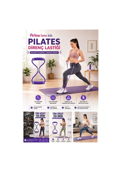 Pilates Direnç Lastiği Yoga Squat Egzersiz Aleti El Kol Kas Güçlendirme Aparatı Mor