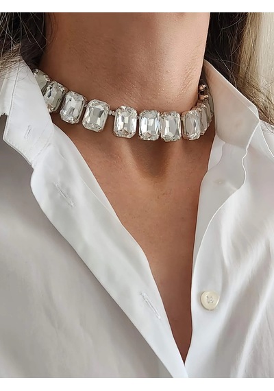 Harmonia Elmas Görünümlü Baget Kare Model Choker Kolye Silver
