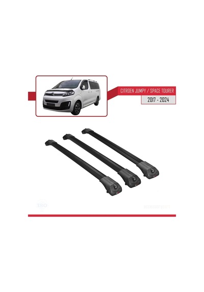 Citroen Jumpy - Space Tourer 2017 Ve Sonrası İle Uyumlu Ace-1 Ara Atkı Tavan Barı Siyah 3 Adet Bar